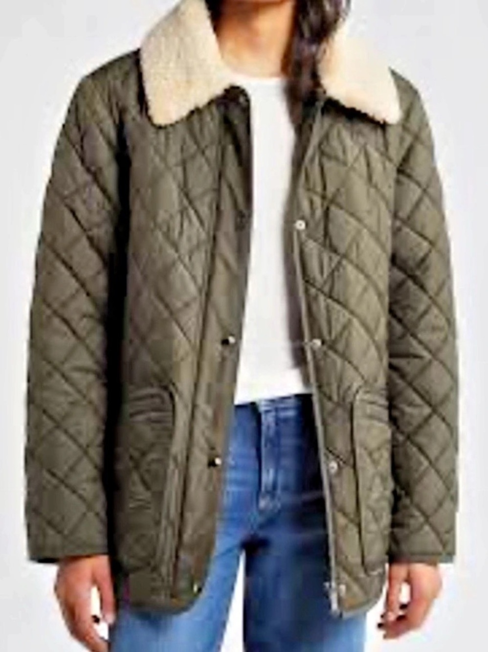 Sam Edelman Quilted Sherpa Collar Jacket in Green Size Medium